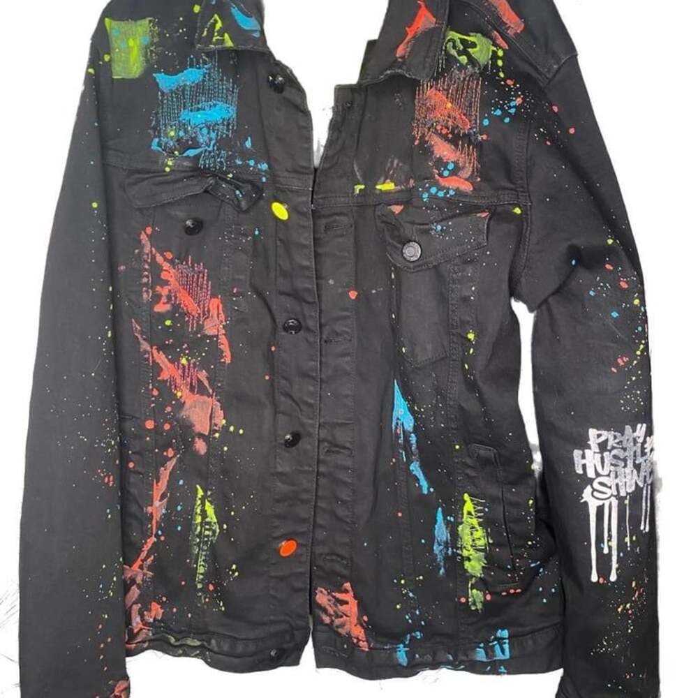 Smoke Rise Men's Neon Paint Splatter Denim Jacket